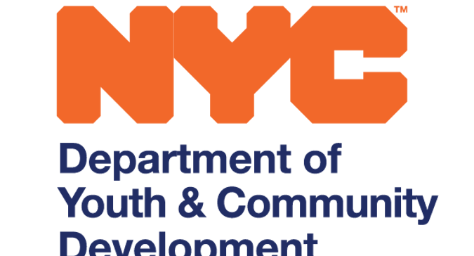 A logo with the words NYC Department of Youth and Community Development written in orange and navy blue. 